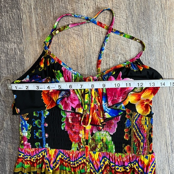 XXI Open Multi-color Floral Ruffle Boho Hawaiian Dress Size Small - Picture 9 of 11